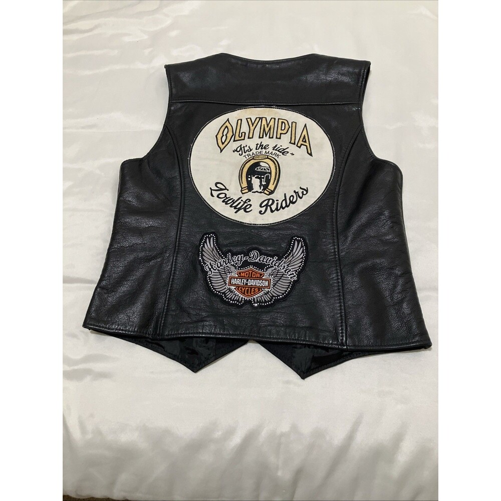 Vintage Eagle Leather Womens XL Black Vest Motorcycle Patches Harley Olympia